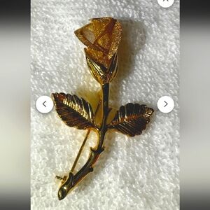 Vintage gold tone Rose broach signed aai